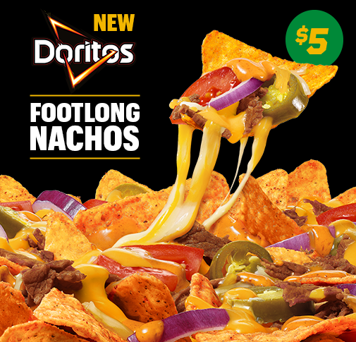 Closeup of new Doritos® Footlong Nachos—only $5.