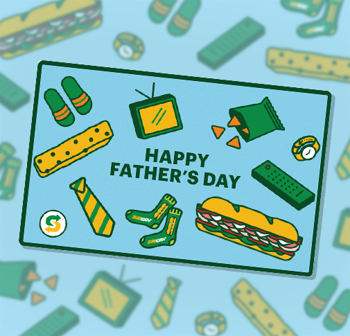 A Father’s Day gift card on a blue background.